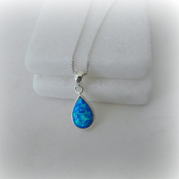 Opal Necklace, Blue Opal Pendant, Blue Opal Sterling Necklace, October Birthstone, Pear Opal Necklace, Sterling Opal, Gemstone Appeal, GSA