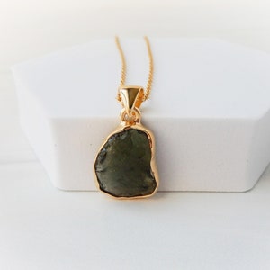 Moldavite Necklace Gold • Raw Green Gemstone • Gold Vermeil Authentic Meteorite Necklace • Genuine Moldavite • Healing Stone • Holiday Gift