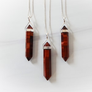 Red Tiger Eye Necklace Sterling Silver • Tigers Eye Point Pendant • Sterling Gemstone Point • Healing Crystal Necklace • Layering Necklace