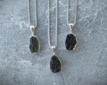 Moldavite Necklace, Raw Green Gemstone, Sterling Silver Authentic Meteorite Necklace, Genuine Moldavite, Healing Stone, GemStoneAppeal, GSA