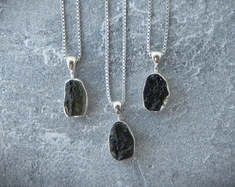 Moldavite Necklace Sterling Silver • Raw Green Gemstone • Sterling Silver Authentic Meteorite Necklace • Genuine Moldavite • Healing Stone