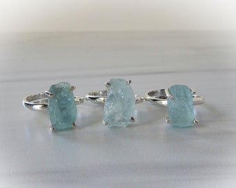 Aquamarin Ringe Sterling Silber • Einstellbare Silber Aquamarin Ringe • Sterling Roher Aquamarin Ring • März Geburtsstein • Heilender Kristall