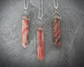 Collier de pierres précieuses rhodochrosite, rhodochrosite véritable, pointe de rhodochrosite, pendentif en rhodochrosite sterling, appel de pierres précieuses, GSA