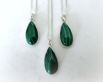 Malachite Necklace Sterling Silver • Malachite Pendant • Genuine Malachite Necklace • Sterling Malachite Pendant • Green Malachite Pendant