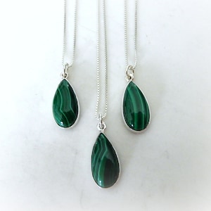 Malachite Necklace Sterling Silver • Malachite Pendant • Genuine Malachite Necklace • Sterling Malachite Pendant • Green Malachite Pendant
