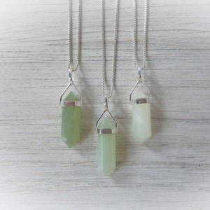 Green Jade Necklace Sterling Silver • Jade Necklace • Jade Sterling Silver Necklace • Jade Green Gemstone Pendant • Crystal Point • Gift