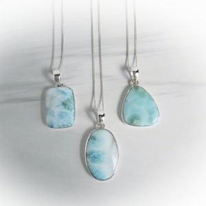 Larimar Necklace Sterling Silver • Caribbean Larimar Necklace • Dominican Stone Pendant • Gift For Her • Handnade One of a Kind Pendants