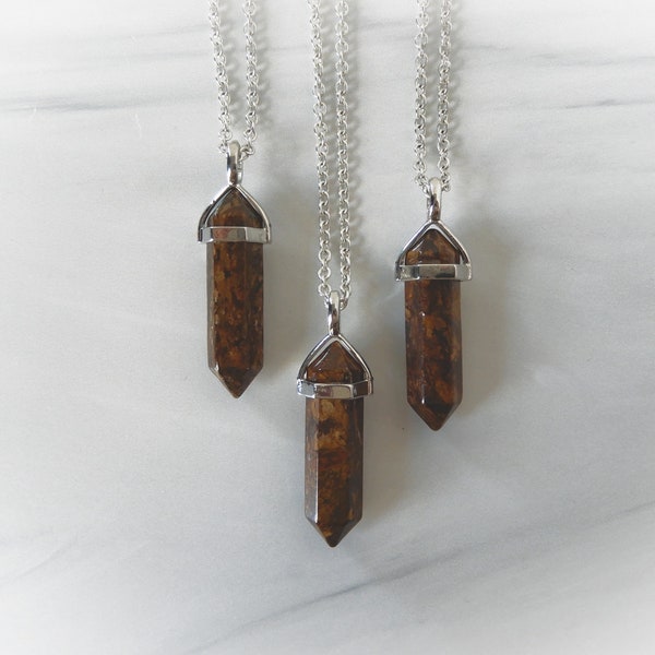 Bronzite Necklace, Bronzite Point, Gemstone Point, Healing Crystal Necklace, Bronzite Stone Pendant, Layering Necklace, Gemstone Appeal, GSA