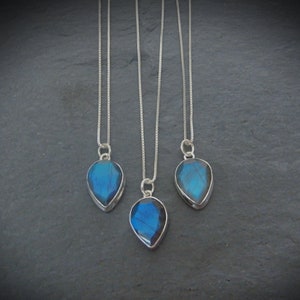 Genuine Labradorite Necklace Sterling Silver • Natural Blue Flash Labradorite • Teardrop  Blue Labradorite Stone • Gift for Crystal Lover