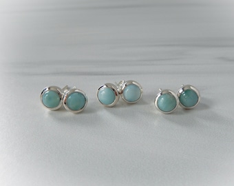 Larimar Örhängen Sterlingsilver • Örhängen med ädelstenar • Runda örhängen med ädelstenar • Karibiska Larimar Örhängen • Prisvärd Larimar