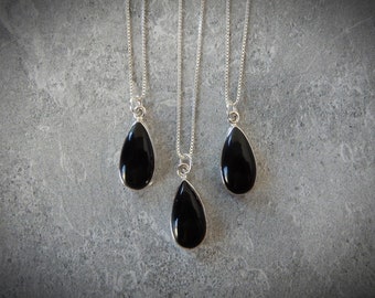 Black Onyx Necklace, Black Onyx Pendant, Teardrop Black Onyx Necklace, Sterling Black Onyx Gemstone Necklace, Gemstone Appeal, GSA