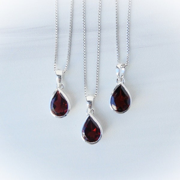 Garnet Necklace, Sterling Silver Garnet Pendant, Sterling Garnet Necklace, January Birthstone, Gemstone Necklace, GemStoneAppeal, GSA