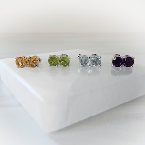 Gemstone Stud Earring Sterling Silver • Amethyst Studs • Peridot Studs • Citrine Studs • Blue Topaz Studs, Birthstone Stud Earrings Sterling