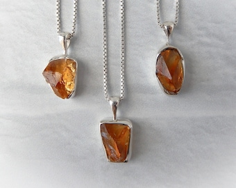 Citrine Necklace Sterling Silver • Citrine Pendant • Rough Raw Citrine Necklace • November Birthstone • Birthstone Jewelry