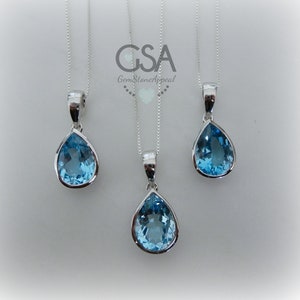 Blue Topaz Necklace Sterling Silver • Blue Topaz Pendant • Blue Topaz Teardrop • Swiss Blue Topaz • Wedding Jewelry • December Birthstone