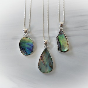 Genuine Abalone Shell Necklace Sterling silver • Natural Colorful Shell Pendant • Gift for Beach Lovers • Handmade Shell Jewelry