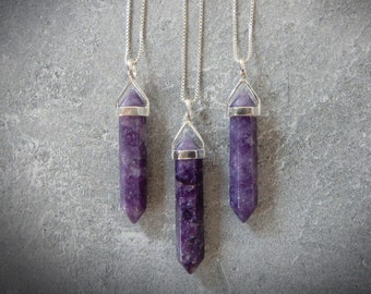 Lepidolite Necklace, Lepidolite Pendant, Genuine Lepidolite, Sterling Necklace, Gemstone Point, Healing Gemstone, Gemstone Appeal, GSA