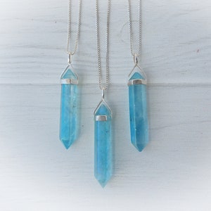 Aqua Aura Gemstone Necklace, Genuine Quartz, Blue Quartz Point, Sterling Aqua Aura Pendant, Blue Iridescent Gemstone, Gemstone Appeal, GSA