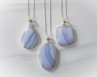 Blue Lace Agate Necklace, Sterling Silver Blue Lace Agate Pendant, Sterling Agate Necklace, Agate Gemstone Necklace, GemStoneAppeal, GSA