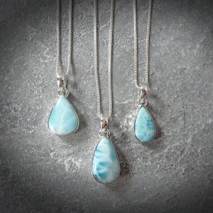 Larimar Necklace Sterling Silver •  Genuine Caribbean Larimar Pendant • Gift For Her • Blue Caribbean Gemstone Pendant • Holiday Gift