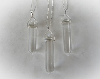 Quartz Crystal Necklace, Clear Quartz Point, Sterling Gemstone Point, Healing Crystal Necklace, Layering Necklace, Gemstone Appeal, GSA
