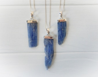 Kyanite Necklace Sterling Silver • Raw Blue Kyanite Necklace • Healing Crystal •, Natural Blue Kyanite Pendant • Gift for Crystal Lover