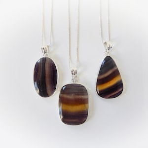 Fluorite Necklace Sterling Silver • Rainbow Fluorite Necklace • Natural Mixed Fluorite Pendant • Multi Stripe Fluorite Necklace • Great Gift