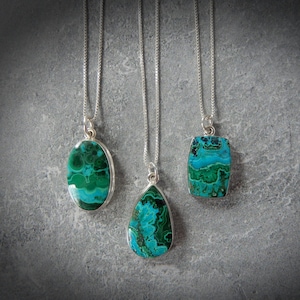 Azurite Chrysocolla Malachite Sterling Silver Necklace • Gift for Crystal Lover • Heart Chakra Necklace • Green and Blue Gemstone Pendant