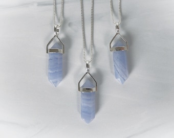 Blue Lace Agate Necklace, Genuine Blue Lace Agate, Lace Agate Necklace, Blue Agate Necklace, Silver Lace Agate Pendant, Gemstone Appeal, GSA