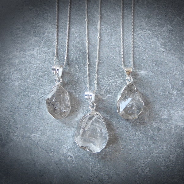 Herkimer Diamond Necklace, Large Diamond Pendant, Genuine Herkimer Diamond, Sterling Diamond Pendant, April Birthstone, Gemstone Appeal, GSA