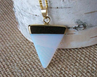 Opalite Necklace, Opalite Pendant, Triangle Gemstone Necklace, Layering Necklace, Genuine Opalite Pendant, Gemstone Appeal, GSA