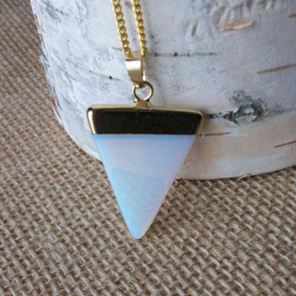 Opalite Necklace, Opalite Pendant, Triangle Gemstone Necklace, Layering Necklace, Genuine Opalite Pendant, Gemstone Appeal, GSA