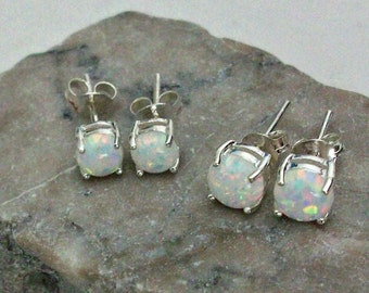 White Opal Earrings, Sterling Silver Opal Earrings, Opal Earring Studs, Post Earrings, October Birthstone Earrings, Gemstone Appeal, GSA