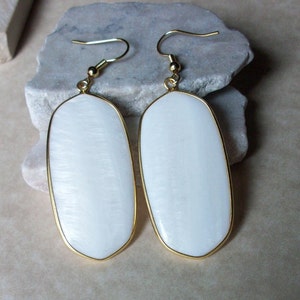 Mother of Pearl Earrings Gold • Large Mother of Pearl Earrings • Gold MOP Earrings • Genuine Mother of Pearl Earrings • Affordable Gift