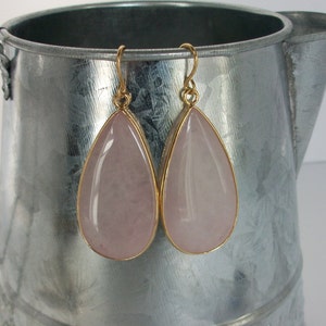 Rose Quartz Earrings • Pink Stone Earring • Large Rose Quartz Earrings • Stone Earrings • Genuine Rose Quartz Earrings • Affordable Gift