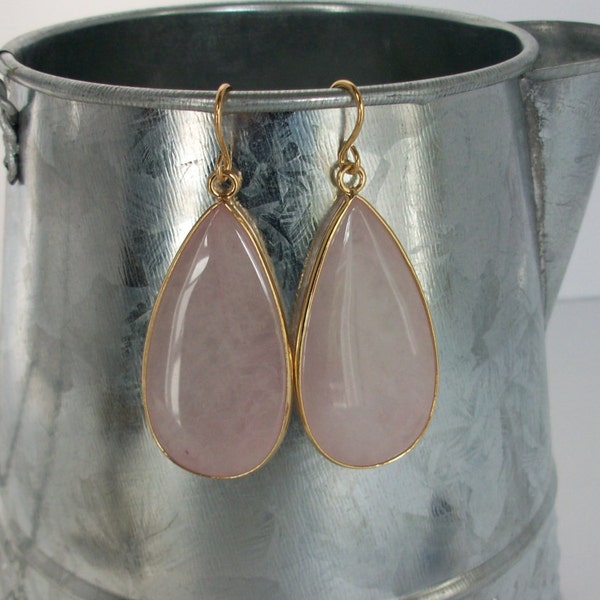 Rose Quartz Earrings, Pink Stone Earring, Large Rose Quartz Earrings, Stone Earrings, Genuine Rose Quartz Earrings, Gemstone Appeal, GSA