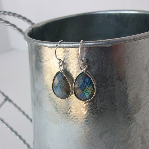 Labradorite Earrings, Sterling Silver Labradorite Earrings, Genuine Labradorite Sterling Silver Dangle Earrings, Gemstone Appeal, GSA