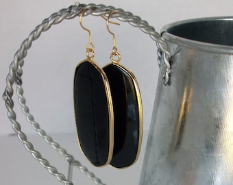 Pendientes de ónix negro, pendientes de piedras preciosas negras, pendientes de diseño, pendientes grandes de ónix, pendientes de piedras preciosas doradas, atractivo de las piedras preciosas, GSA