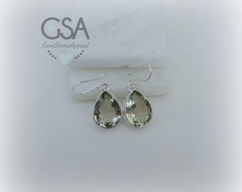 Pendientes de amatista verde, pendientes de prasiolita de plata de ley, pendientes de amatista verde genuino, pendientes de prasiolita, atractivo de piedras preciosas, GSA