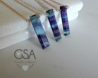 Fluorite Necklace • Multi Fluorite Bar • Customizable Fluorite Gemstone Necklace • Mix Fluorite Gemstone Pendant • Gemstone Appeal • GSA