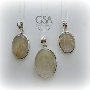 Pendentif en quartz rutile doré, collier en quartz doré, quartz rutile argenté, pendentif en argent sterling avec quartz rutile en or véritable, attrait de pierres précieuses, GSA
