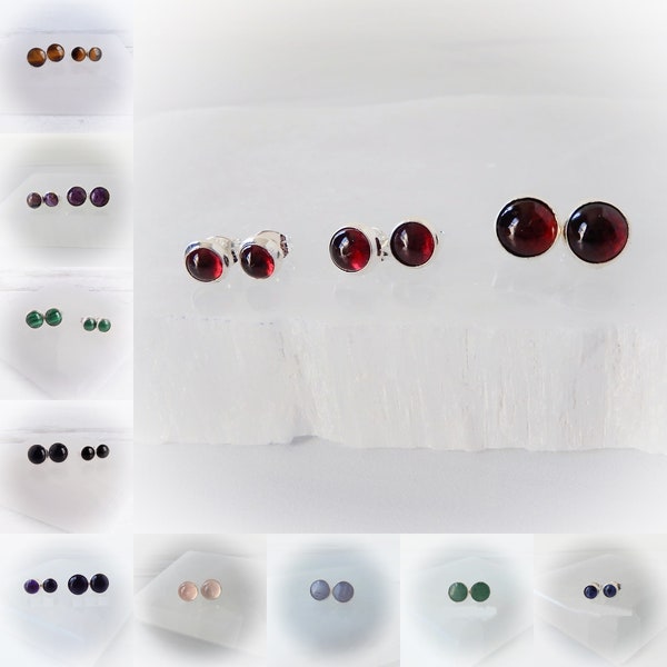 Round Gemstone Stud Earrings, Birthstone 925 Silver Studs, Genuine Gemstone Earring Sets, Sterling Bezel Studs, Gemstone Appeal, GSA