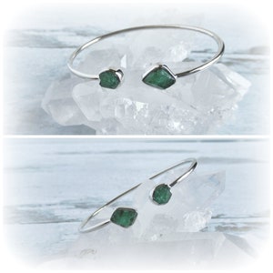 Emerald Bracelet Sterling Silver • Raw Green Emerald Bangle • Rough Stone Bracelets • May Birthstone • Natural Emerald Jewelry • Bestie Gift
