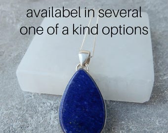 Lapis Lazuli Necklace Sterling Silver • Genuine Lapis Lazuli Pendant