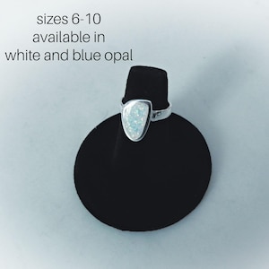 Opal Ring Sterling Silver • Blue Opal Rings • Free Form White Opal Ring • Minimalist Opal Ring • October Birthstone Rings • Holiday Gift
