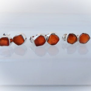 Raw Carnelian Gemstone Earrings Sterling Silver • Carnelian Crystal Earrings • Rough Stud Earrings • Carnelian Jewelry • Healing Gemstone