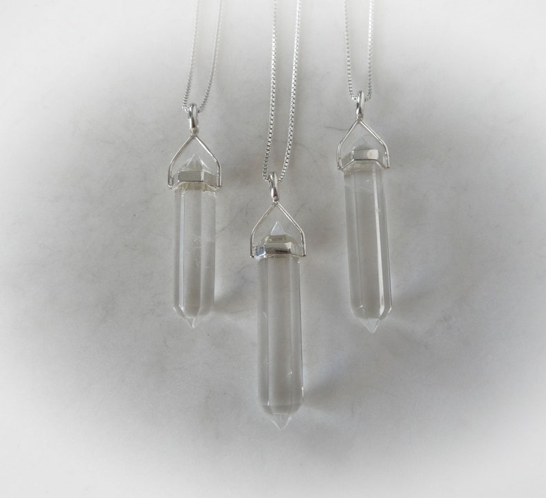 Quartz Crystal Necklace, Clear Quartz Point, Sterling Gemstone Point, Healing Crystal Necklace, Layering Necklace, Gemstone Appeal, GSA image 1