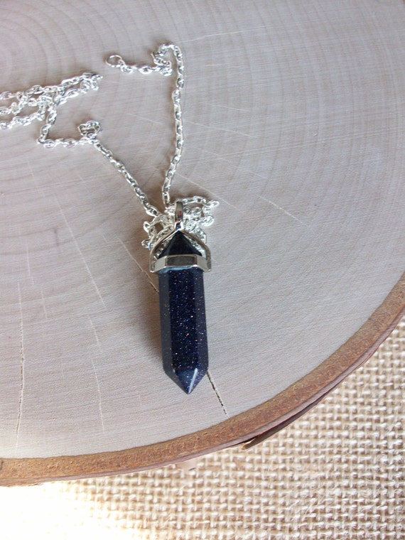 Blue Sandstone Necklace Blue Stone Pendant Gemstone Point Blue