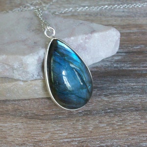 Labradorite Necklace, Sterling Silver Labradorite Pendant, Labradorite Teardrop Necklace, Third Eye and Throat Chakra, Gemstone Appeal, GSA image 2