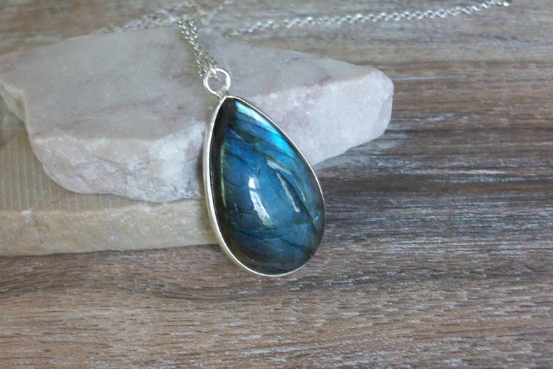 Labradorite Necklace, Sterling Silver Labradorite Pendant, Labradorite Teardrop Necklace, Third Eye and Throat Chakra, Gemstone Appeal, GSA image 2